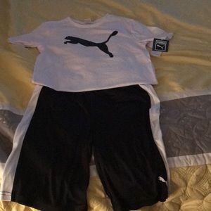 Large (14-16), boys Puma short set, black and white
